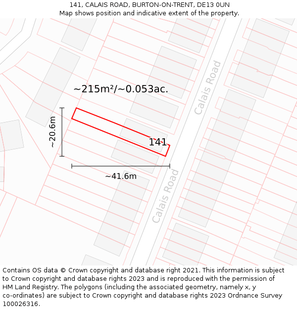 141, CALAIS ROAD, BURTON-ON-TRENT, DE13 0UN: Plot and title map