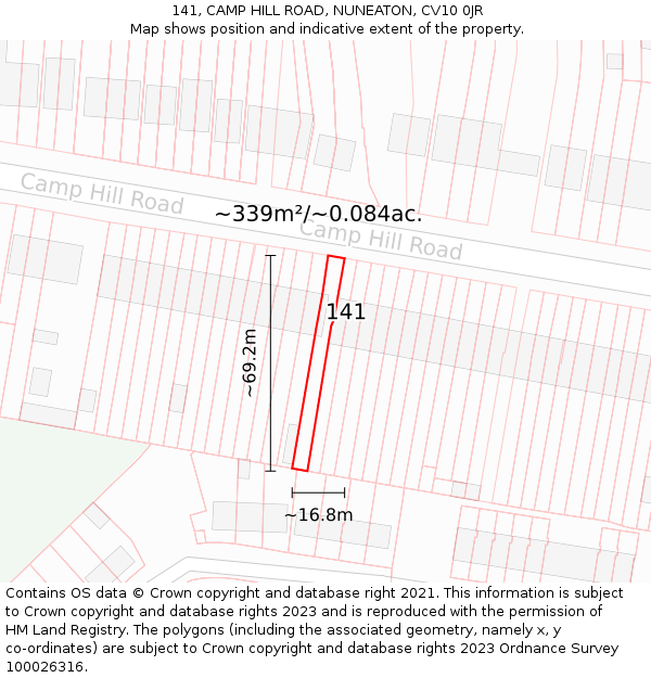 141, CAMP HILL ROAD, NUNEATON, CV10 0JR: Plot and title map