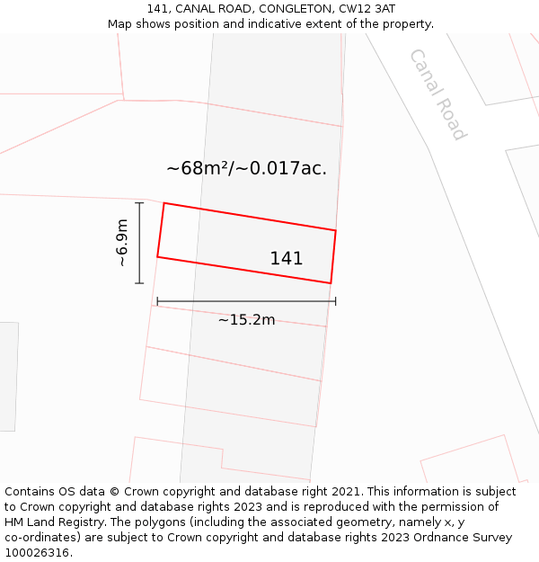 141, CANAL ROAD, CONGLETON, CW12 3AT: Plot and title map