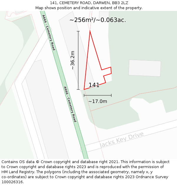141, CEMETERY ROAD, DARWEN, BB3 2LZ: Plot and title map