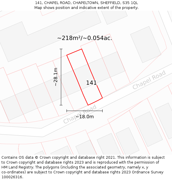141, CHAPEL ROAD, CHAPELTOWN, SHEFFIELD, S35 1QL: Plot and title map