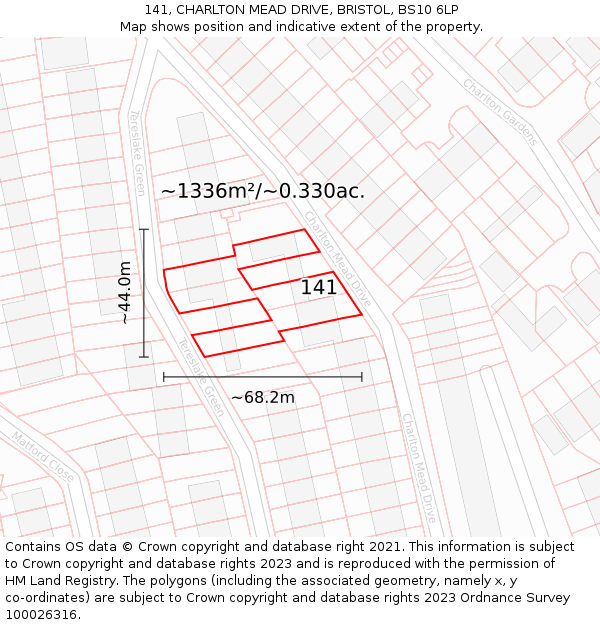 141, CHARLTON MEAD DRIVE, BRISTOL, BS10 6LP: Plot and title map