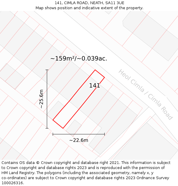 141, CIMLA ROAD, NEATH, SA11 3UE: Plot and title map