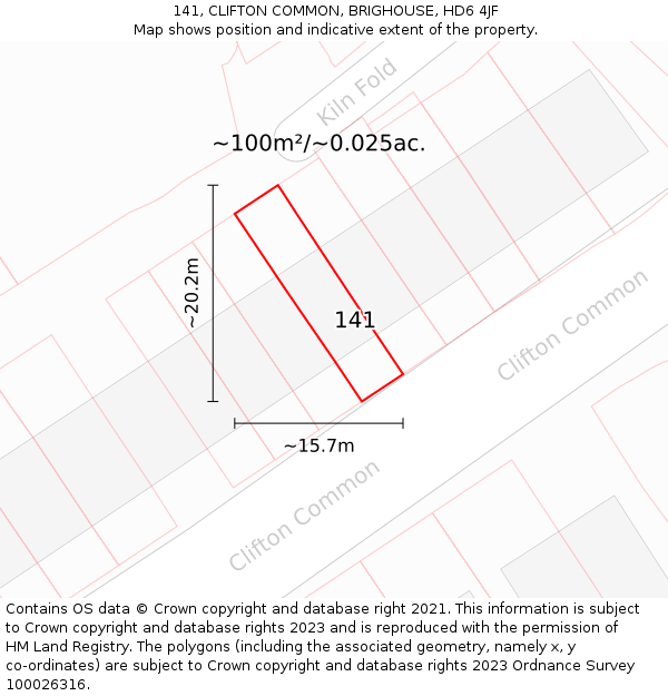 141, CLIFTON COMMON, BRIGHOUSE, HD6 4JF: Plot and title map