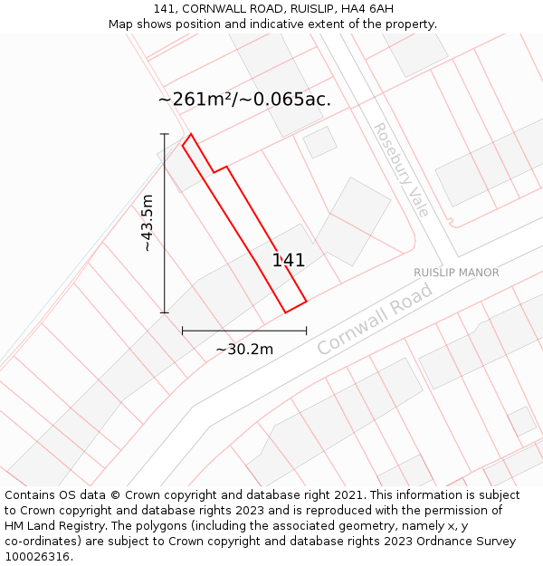 141, CORNWALL ROAD, RUISLIP, HA4 6AH: Plot and title map