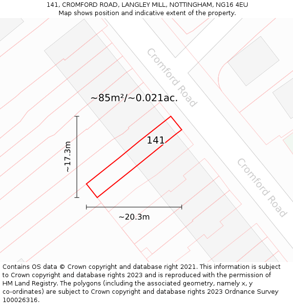 141, CROMFORD ROAD, LANGLEY MILL, NOTTINGHAM, NG16 4EU: Plot and title map