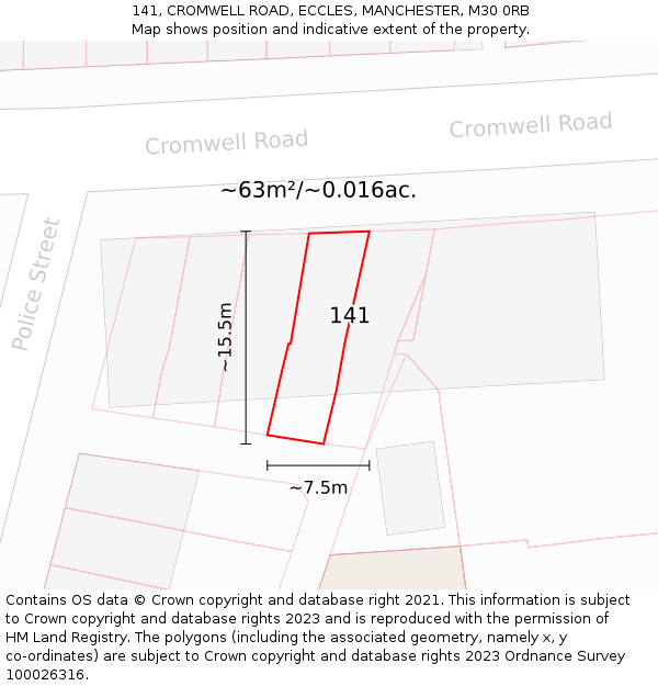 141, CROMWELL ROAD, ECCLES, MANCHESTER, M30 0RB: Plot and title map