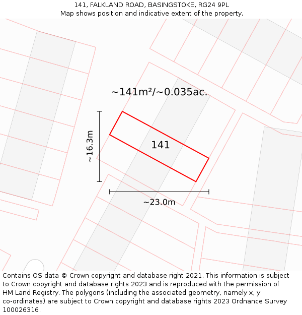 141, FALKLAND ROAD, BASINGSTOKE, RG24 9PL: Plot and title map