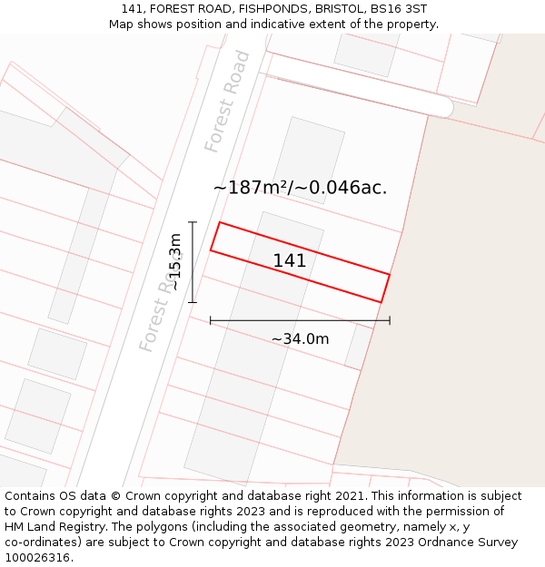 141, FOREST ROAD, FISHPONDS, BRISTOL, BS16 3ST: Plot and title map
