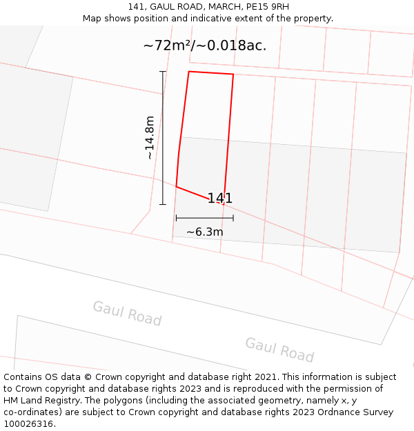141, GAUL ROAD, MARCH, PE15 9RH: Plot and title map