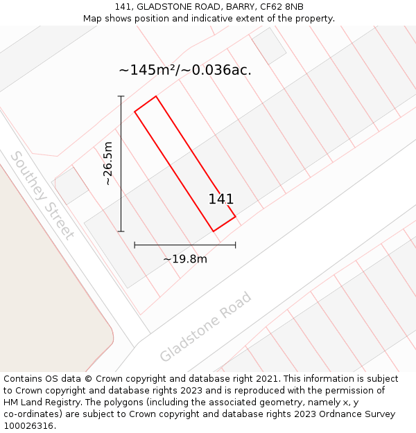 141, GLADSTONE ROAD, BARRY, CF62 8NB: Plot and title map