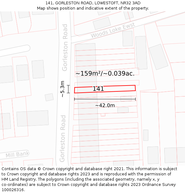 141, GORLESTON ROAD, LOWESTOFT, NR32 3AD: Plot and title map