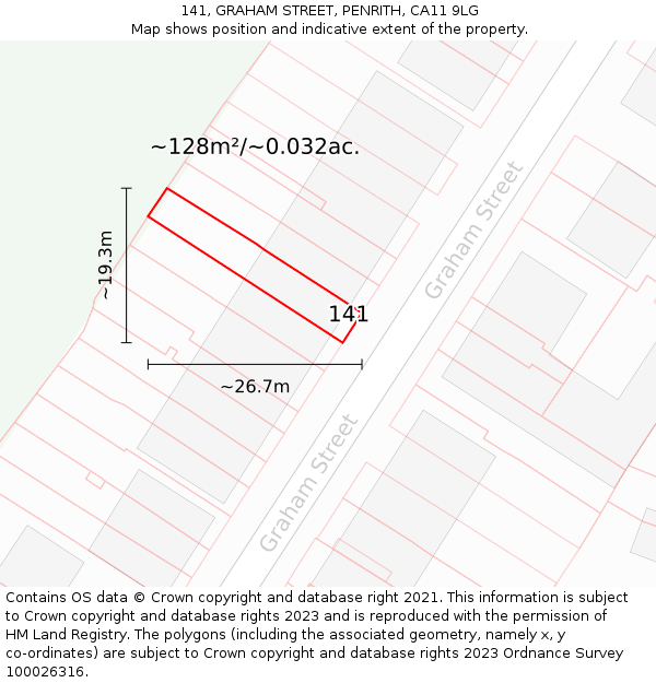 141, GRAHAM STREET, PENRITH, CA11 9LG: Plot and title map