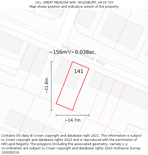 141, GREAT MEADOW WAY, AYLESBURY, HP19 7GY: Plot and title map