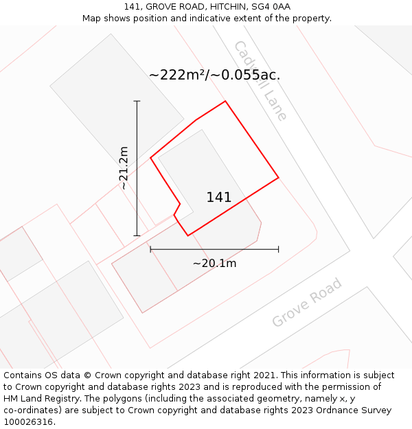 141, GROVE ROAD, HITCHIN, SG4 0AA: Plot and title map