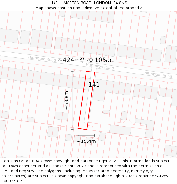 141, HAMPTON ROAD, LONDON, E4 8NS: Plot and title map