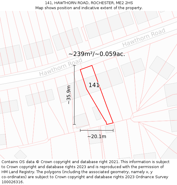 141, HAWTHORN ROAD, ROCHESTER, ME2 2HS: Plot and title map