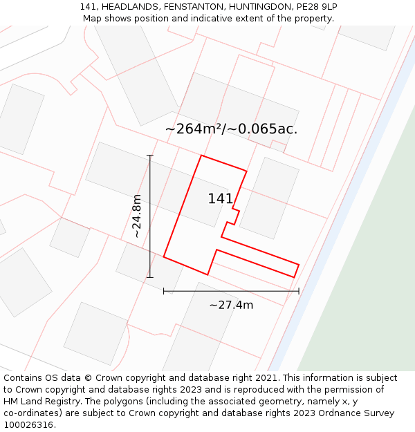 141, HEADLANDS, FENSTANTON, HUNTINGDON, PE28 9LP: Plot and title map
