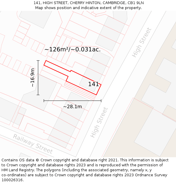 141, HIGH STREET, CHERRY HINTON, CAMBRIDGE, CB1 9LN: Plot and title map