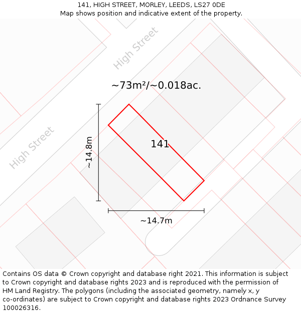 141, HIGH STREET, MORLEY, LEEDS, LS27 0DE: Plot and title map