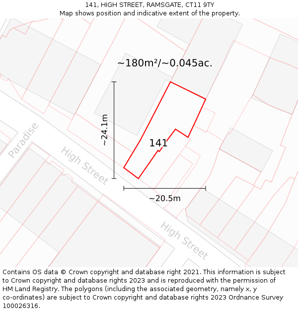 141, HIGH STREET, RAMSGATE, CT11 9TY: Plot and title map