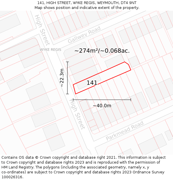 141, HIGH STREET, WYKE REGIS, WEYMOUTH, DT4 9NT: Plot and title map