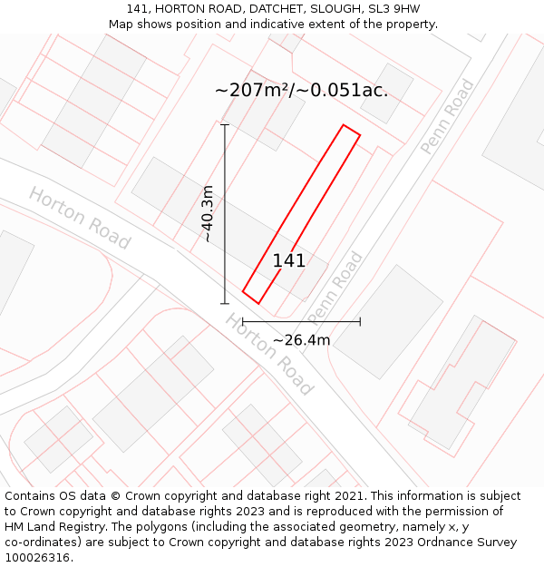 141, HORTON ROAD, DATCHET, SLOUGH, SL3 9HW: Plot and title map