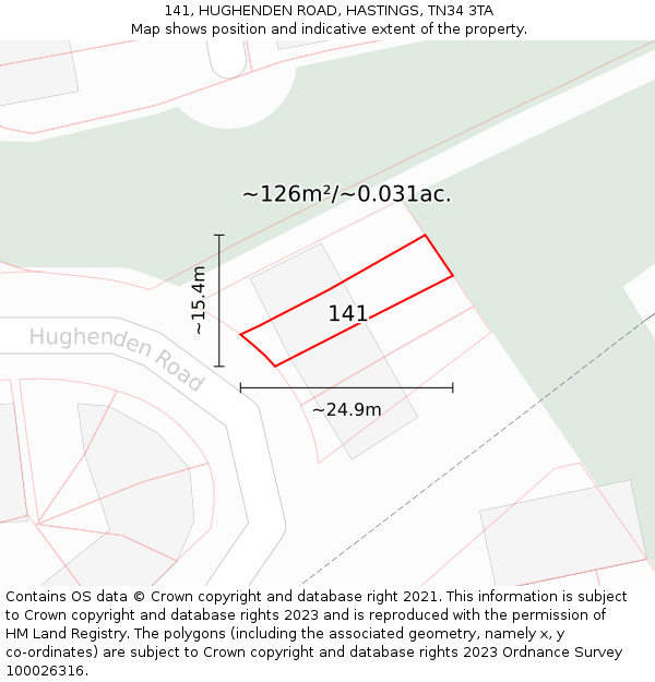 141, HUGHENDEN ROAD, HASTINGS, TN34 3TA: Plot and title map