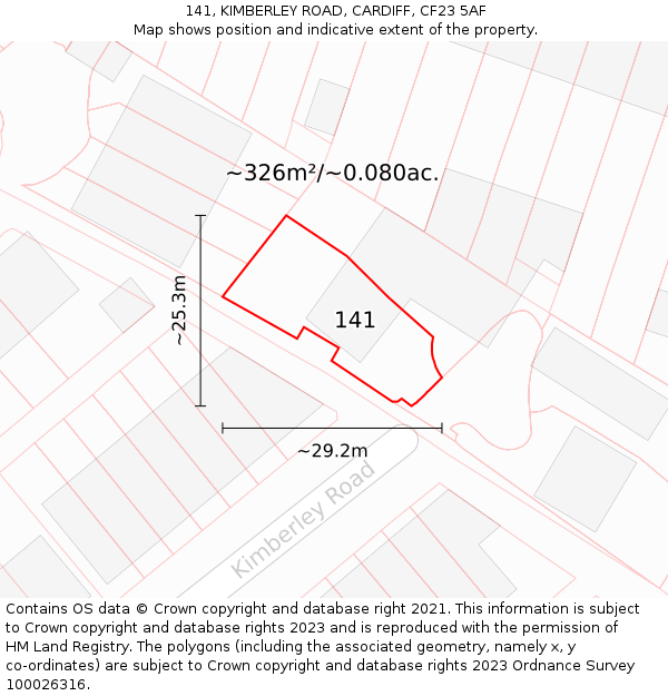 141, KIMBERLEY ROAD, CARDIFF, CF23 5AF: Plot and title map