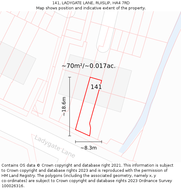 141, LADYGATE LANE, RUISLIP, HA4 7RD: Plot and title map