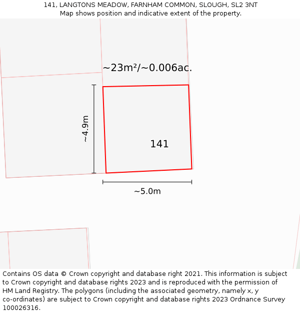 141, LANGTONS MEADOW, FARNHAM COMMON, SLOUGH, SL2 3NT: Plot and title map