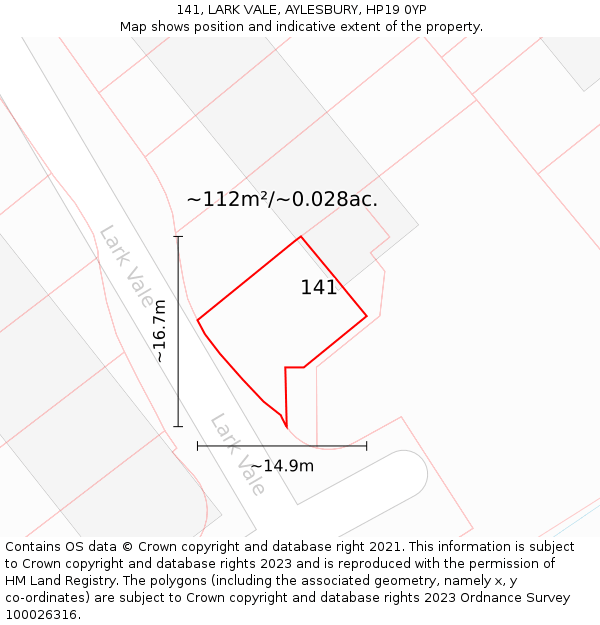 141, LARK VALE, AYLESBURY, HP19 0YP: Plot and title map