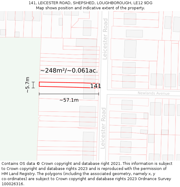 141, LEICESTER ROAD, SHEPSHED, LOUGHBOROUGH, LE12 9DG: Plot and title map