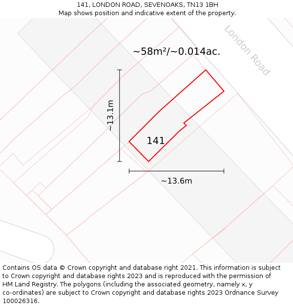 141, LONDON ROAD, SEVENOAKS, TN13 1BH: Plot and title map