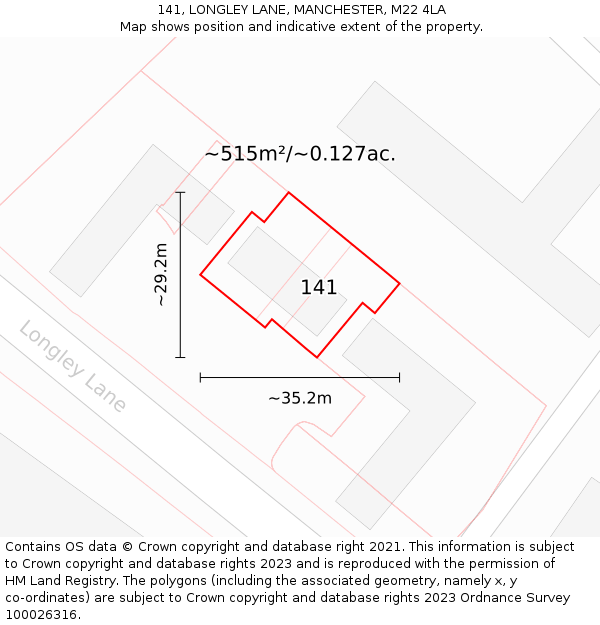 141, LONGLEY LANE, MANCHESTER, M22 4LA: Plot and title map