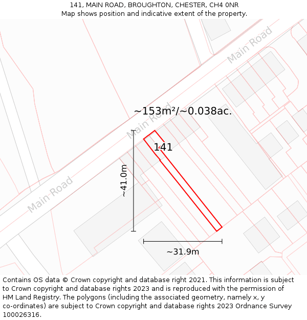 141, MAIN ROAD, BROUGHTON, CHESTER, CH4 0NR: Plot and title map