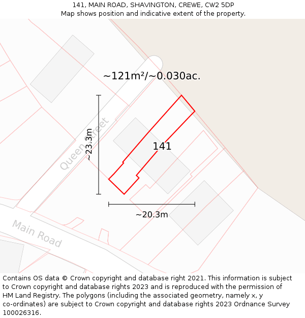 141, MAIN ROAD, SHAVINGTON, CREWE, CW2 5DP: Plot and title map