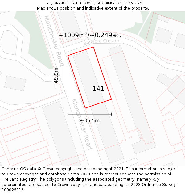 141, MANCHESTER ROAD, ACCRINGTON, BB5 2NY: Plot and title map