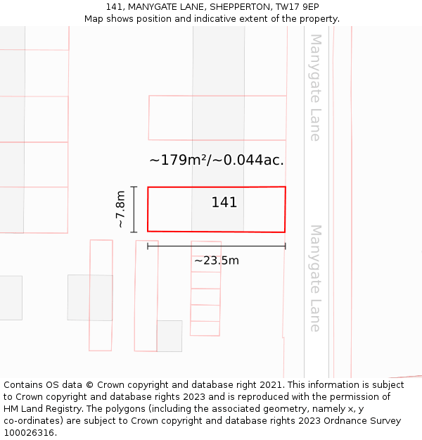141, MANYGATE LANE, SHEPPERTON, TW17 9EP: Plot and title map