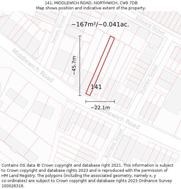 141, MIDDLEWICH ROAD, NORTHWICH, CW9 7DB: Plot and title map