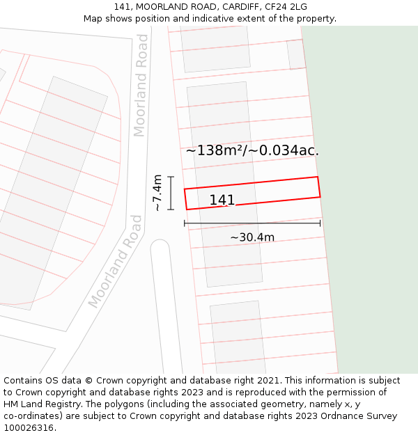 141, MOORLAND ROAD, CARDIFF, CF24 2LG: Plot and title map