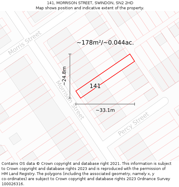 141, MORRISON STREET, SWINDON, SN2 2HD: Plot and title map