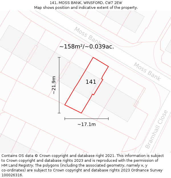 141, MOSS BANK, WINSFORD, CW7 2EW: Plot and title map