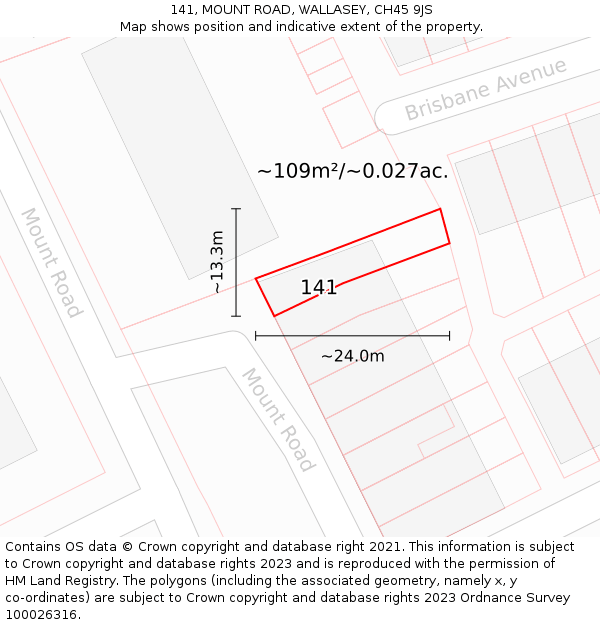 141, MOUNT ROAD, WALLASEY, CH45 9JS: Plot and title map