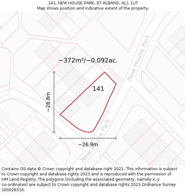 141, NEW HOUSE PARK, ST ALBANS, AL1 1UT: Plot and title map