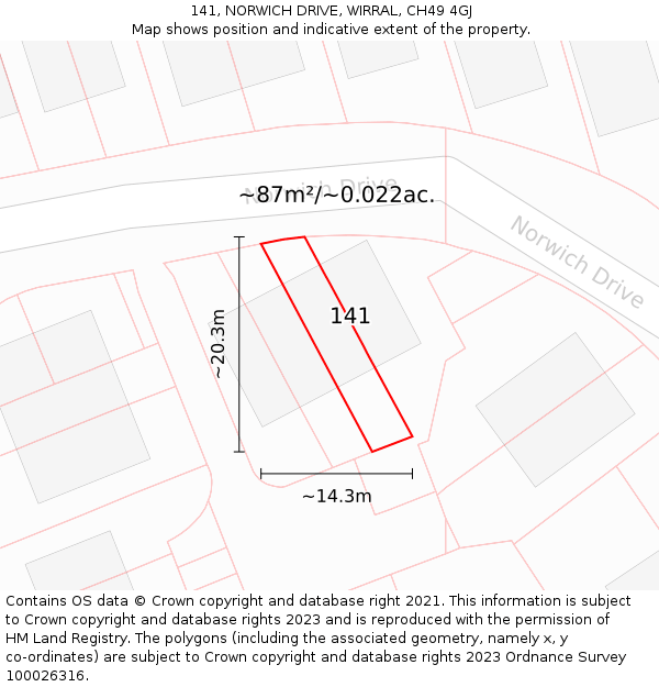 141, NORWICH DRIVE, WIRRAL, CH49 4GJ: Plot and title map