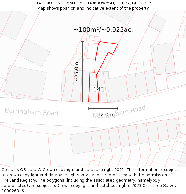 141, NOTTINGHAM ROAD, BORROWASH, DERBY, DE72 3FP: Plot and title map