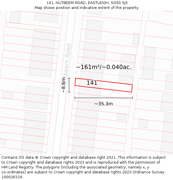 141, NUTBEEM ROAD, EASTLEIGH, SO50 5JS: Plot and title map