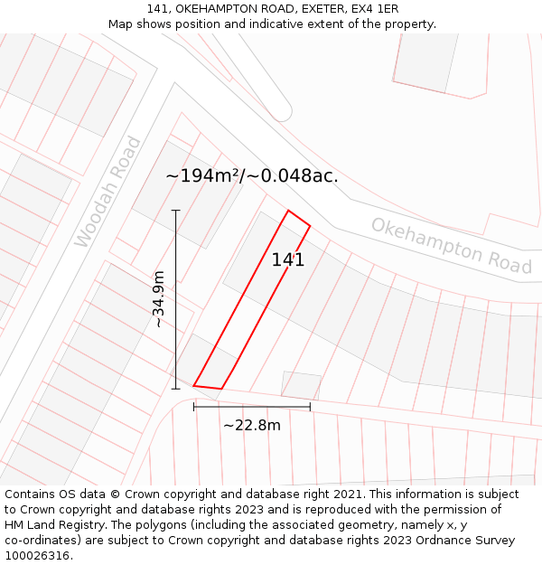141, OKEHAMPTON ROAD, EXETER, EX4 1ER: Plot and title map