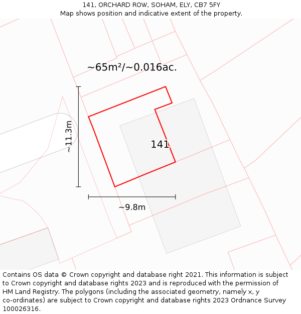 141, ORCHARD ROW, SOHAM, ELY, CB7 5FY: Plot and title map